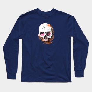 Skull Pencil and Watercolor Painting - Grunge Look Long Sleeve T-Shirt